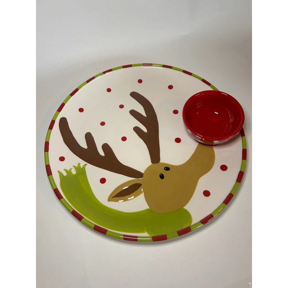 Better Homes & Gardens Christmas Reindeer Chip Dip Serving Set Platter Bowl